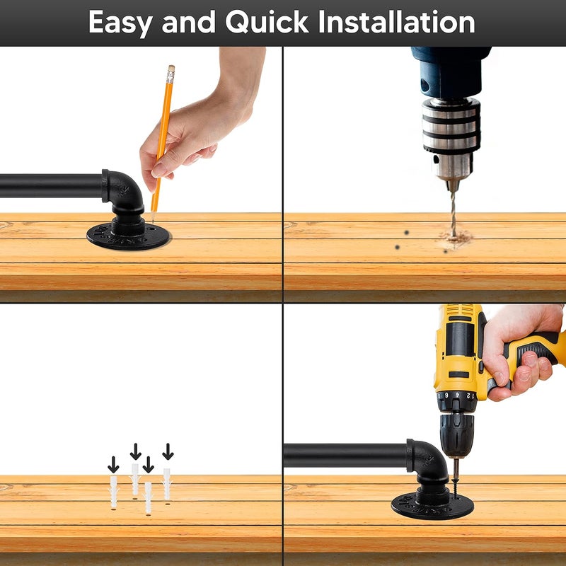 Senmit Handrail for Indoor Stairs - 10 Feet Wall Mount Industrial Iron Pipe - Metal Railing Non-Slip Grab Bar - Stairs Porch Deck Hand Rail Matte Black - Image 4